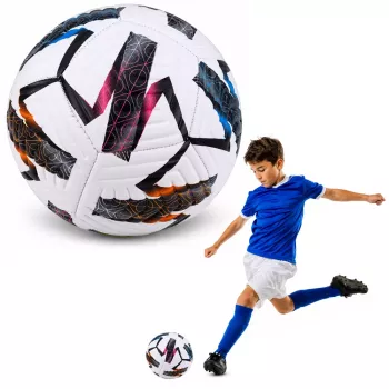 LEAN TOYS Treniņbumba zālāja laukumam, balta, ar rakstu, 22 cm, 5. izmērs