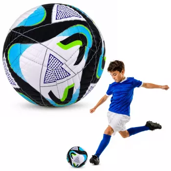 LEAN TOYS Treniņu futbols zālājam, melns un zils, 22 cm, 5. izmērs