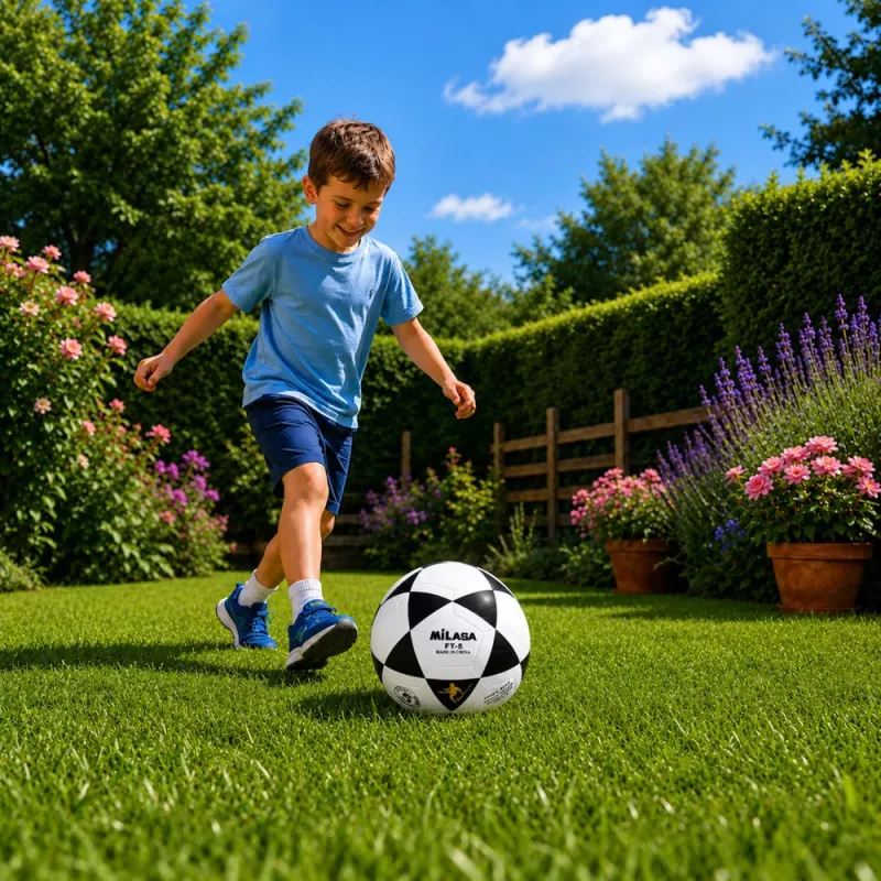 LEAN TOYS Treniņbumba futbolam uz zāles laukuma Melnbalta Milasa 22cm 5. izmērs