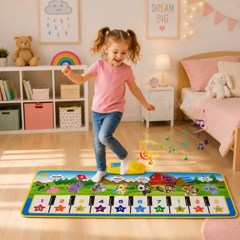 LEAN TOYS Izglītojošs Mūzikas Paklājs Klavieres Dzīvnieku Skaņas Instrumentu Skaņas 100x36 cm