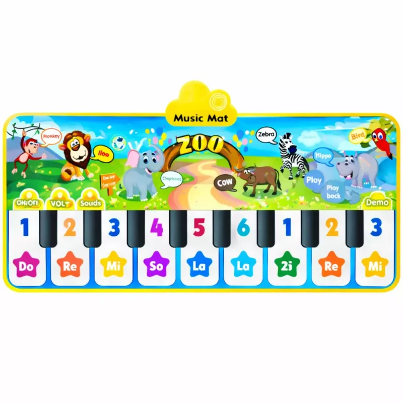 LEAN TOYS Interaktīvais deju paklājs klavieres Zoo Animals 10 melodijas 126 cm