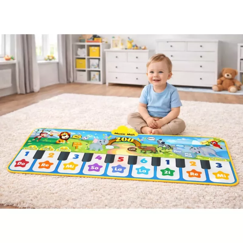 LEAN TOYS Interaktīvais deju paklājs klavieres Zoo Animals 10 melodijas 126 cm