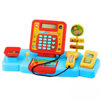 LEAN TOYS Interaktīvais pārtikas preču ratiņš ar skeneri un svariem