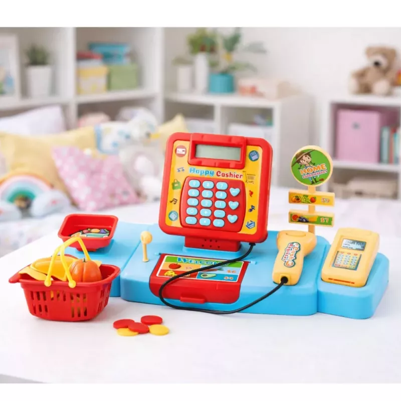 LEAN TOYS Interaktīvais pārtikas preču ratiņš ar skeneri un svariem
