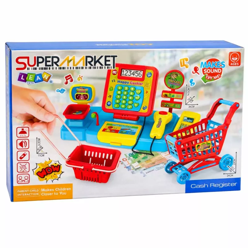 LEAN TOYS Interaktīvais pārtikas preču ratiņš ar skeneri un svariem