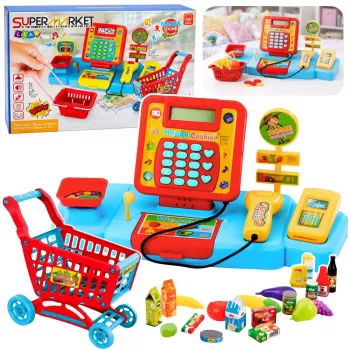 LEAN TOYS Interaktīvais pārtikas preču ratiņš ar skeneri un svariem