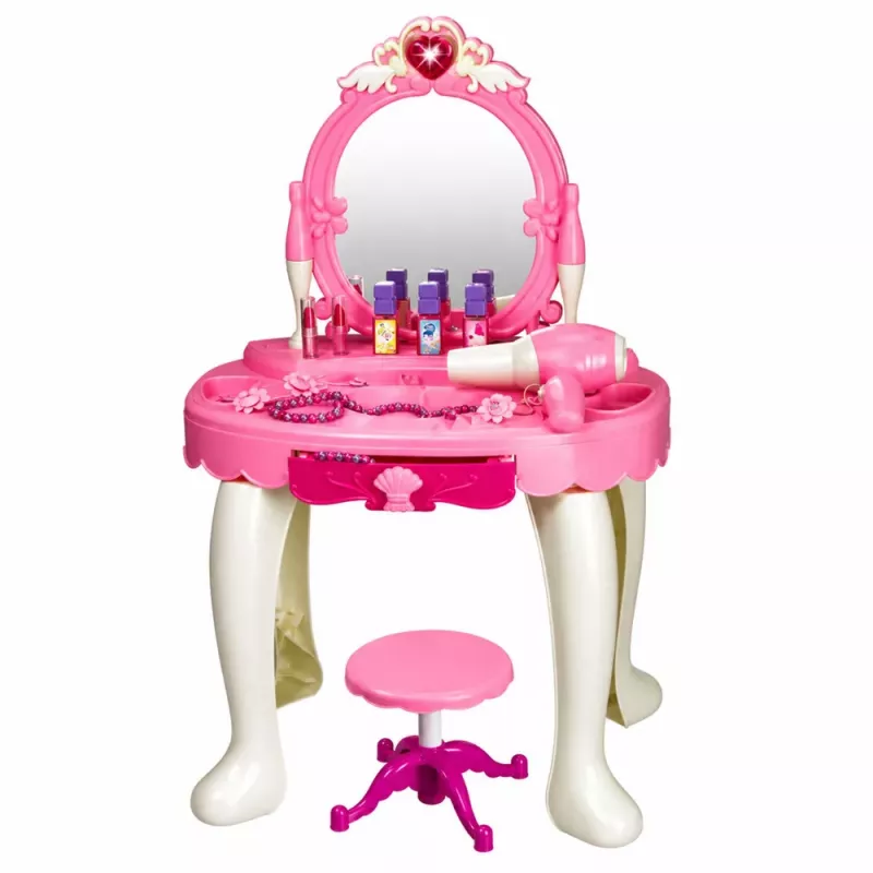 LEAN TOYS Bērnu tualetes galdiņš ar krēslu, gaismām, fēnu, aksesuāriem, skaņām, rozā