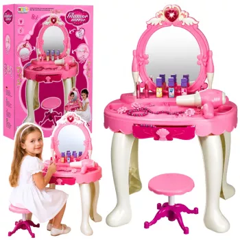 LEAN TOYS Bērnu tualetes galdiņš ar krēslu, gaismām, fēnu, aksesuāriem, skaņām, rozā