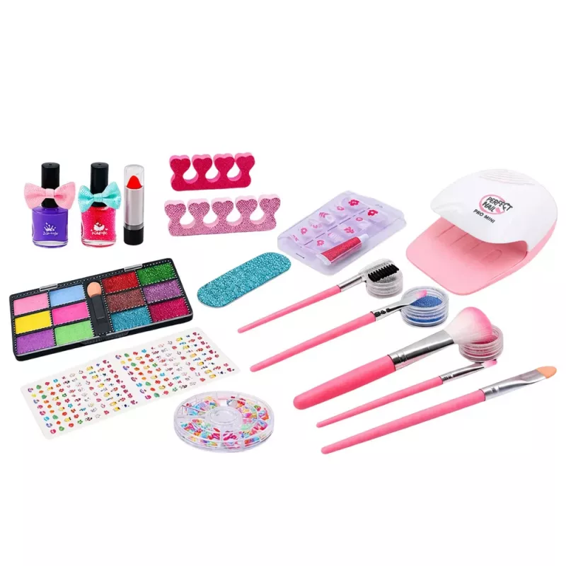 LEAN TOYS Beauty Set kosmētikas soma bērniem, nagu aksesuāri, žāvētājs, 20 gab.