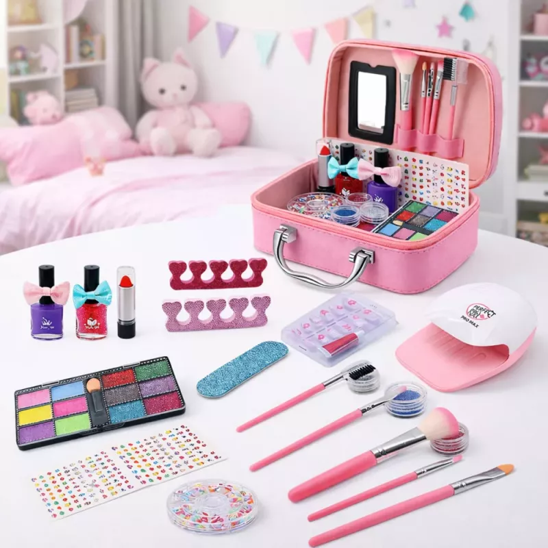 LEAN TOYS Beauty Set kosmētikas soma bērniem, nagu aksesuāri, žāvētājs, 20 gab.