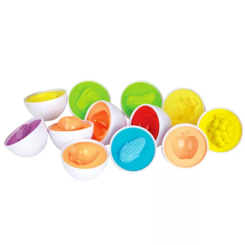 LEAN TOYS Izglītojošs olu šķirotājs, formu atbilstība, krāsaini augļi, 12 gab.