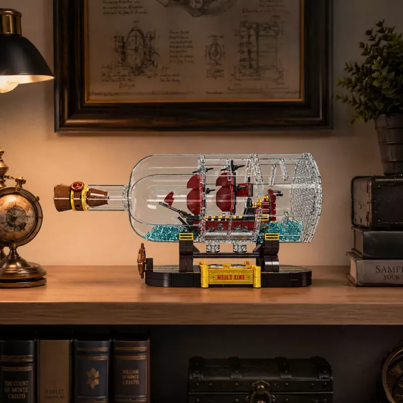 LEAN TOYS Kuģis pudelē konstrukcijas bloki dekoratīvs burukuģis brūns 885 gab.