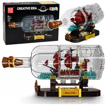 LEAN TOYS Kuģis pudelē konstrukcijas bloki dekoratīvs burukuģis brūns 885 gab.