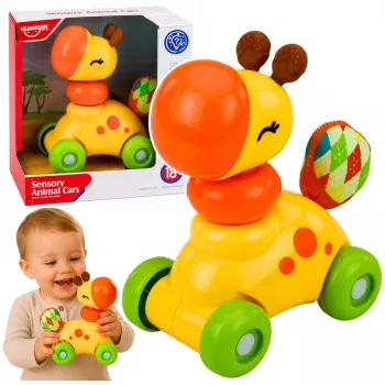 LEAN TOYS Interaktīvā sensorā rotaļlieta Žirafes mašīna mazuļiem Dzeltena