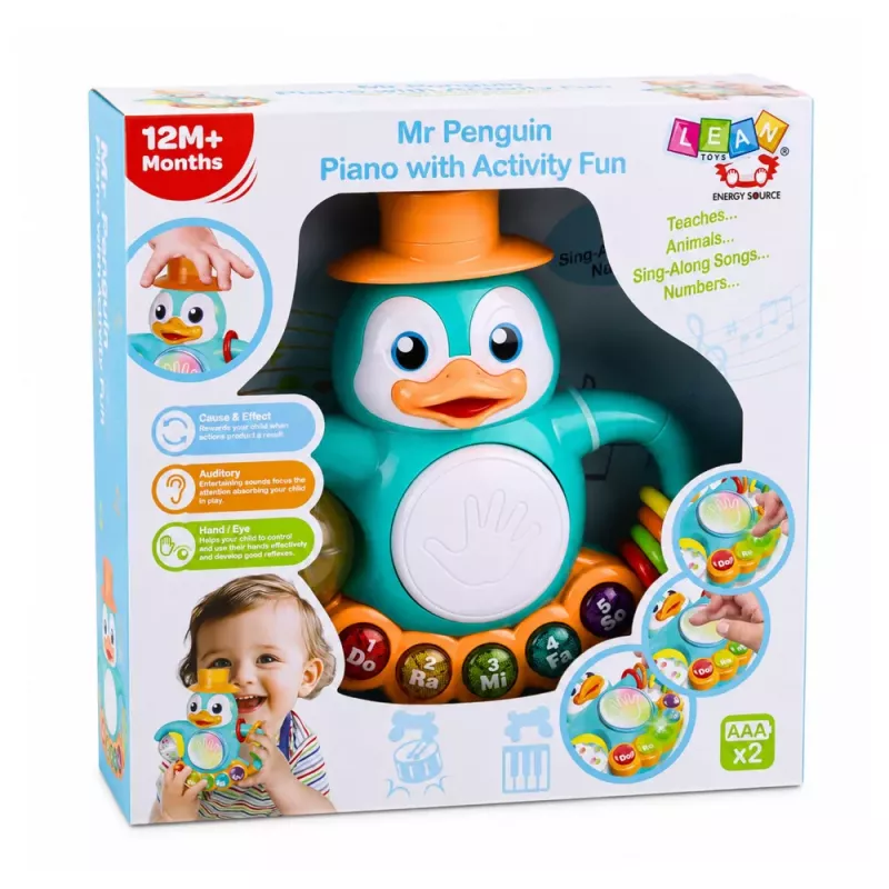 LEAN TOYS Interactive Toy Penguin Piano Drum Beads Rattling Ball