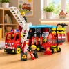 LEAN TOYS Salokāms ugunsdzēsēju auto būvēšanas bloku komplekts ar ugunsdzēsēju figūriņām, gaismām un skaņām, 94 gabali