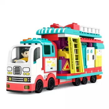 LEAN TOYS Saliekamais Kemperis Celtniecības Klucīši Figūriņas Gaismas Skaņas 98 gab.