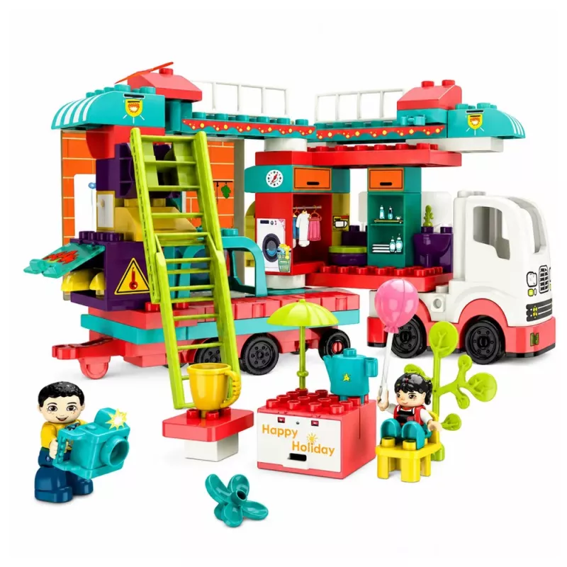 LEAN TOYS Saliekamais Kemperis Celtniecības Klucīši Figūriņas Gaismas Skaņas 98 gab.