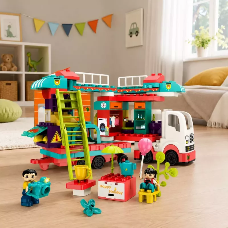 LEAN TOYS Saliekamais Kemperis Celtniecības Klucīši Figūriņas Gaismas Skaņas 98 gab.