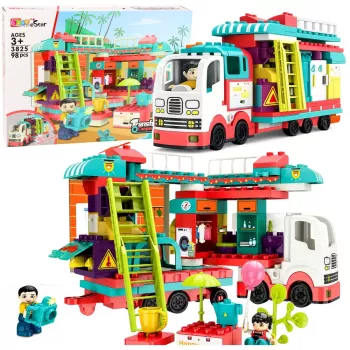 LEAN TOYS Saliekamais Kemperis Celtniecības Klucīši Figūriņas Gaismas Skaņas 98 gab.