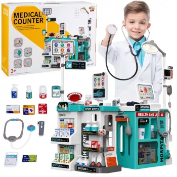 LEAN TOYS Lielais medicīnas komplekts ar medicīnas galdu, ārsta gaismām, skaņām un aksesuāriem, 77 daļas