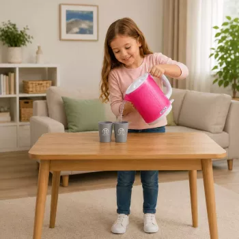 LEAN TOYS Bērnu tējkanna ar krūzītēm, gatavošanas skaņas, gaismas, rozā