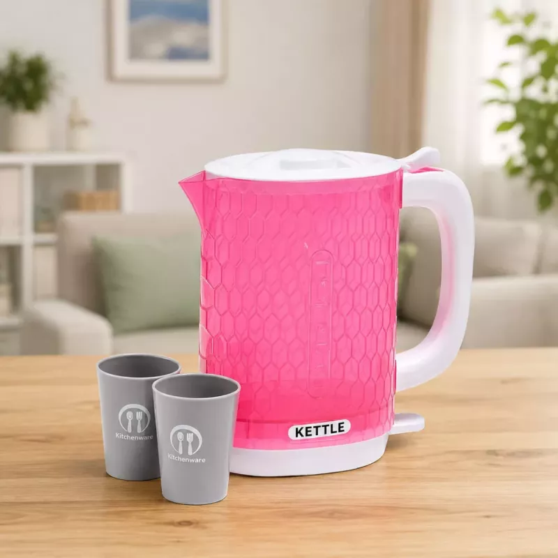 LEAN TOYS Bērnu tējkanna ar krūzītēm, gatavošanas skaņas, gaismas, rozā