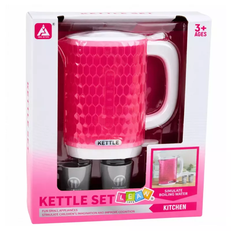 LEAN TOYS Bērnu tējkanna ar krūzītēm, gatavošanas skaņas, gaismas, rozā