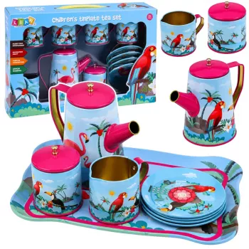 LEAN TOYS Tējas komplekts ar papagaiļiem, metāls, eksotisks raksts, 12 gab.