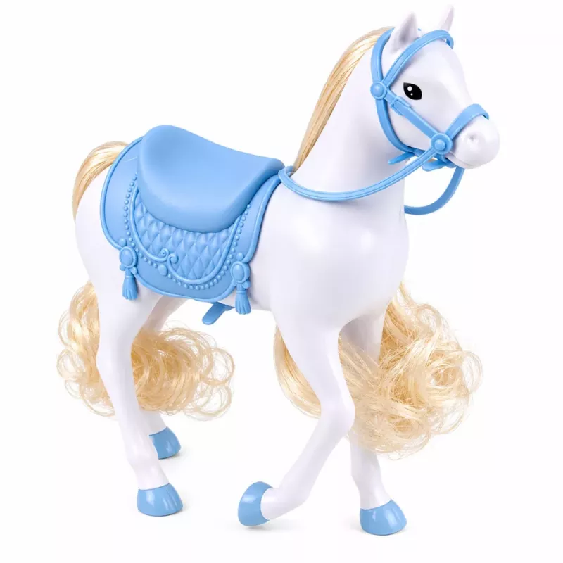 LEAN TOYS Anlily lelle uz balta zirga princese zilā kleitā ar aksesuāriem