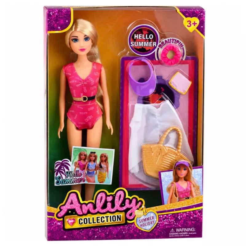 LEAN TOYS Anlily Doll in Swimsuit, Beach Bag, and Accessories Set