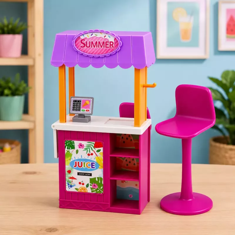 LEAN TOYS Anlily Doll Pārdevēja ar Dzērieniem un Uzkodām Stends Piederumu Komplekts