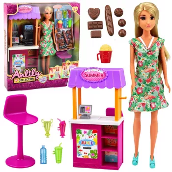 LEAN TOYS Anlily Doll Pārdevēja ar Dzērieniem un Uzkodām Stends Piederumu Komplekts