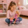 LEAN TOYS Anlily Doll in Pink Dress with Bicycle and Baby Seat Set
