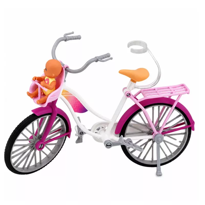 LEAN TOYS Anlily Doll in Pink Dress with Bicycle and Baby Seat Set