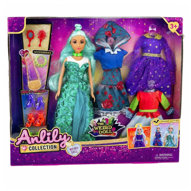 LEAN TOYS Anlily Dīvainā lelle ar fantāzijas kostīmiem, kleitām, aksesuāriem, apaviem