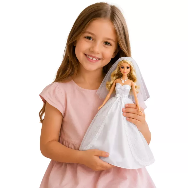 LEAN TOYS Anlily Bride Doll in White Wedding Dress with Lace Accessories Set