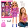 LEAN TOYS Anlily modes lelle rozā kleitā ar baltu sunīti, somiņu un brillēm