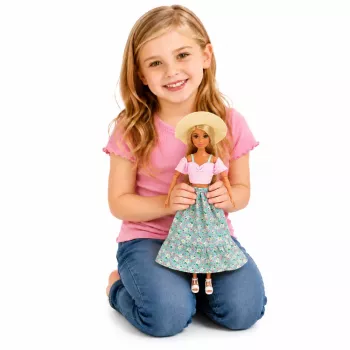 LEAN TOYS Anlily modes lelle ar svārkiem, cepuri, somiņu, krūzīti un aksesuāriem