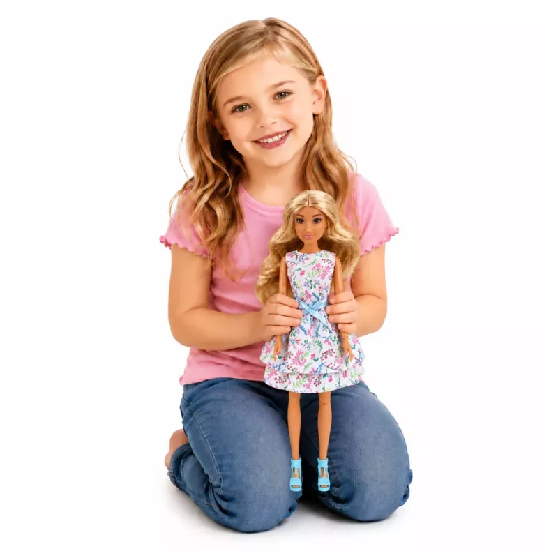 LEAN TOYS Anlily lelle ar suni, ziedu kleita, soma, uzkodas, aksesuāru komplekts