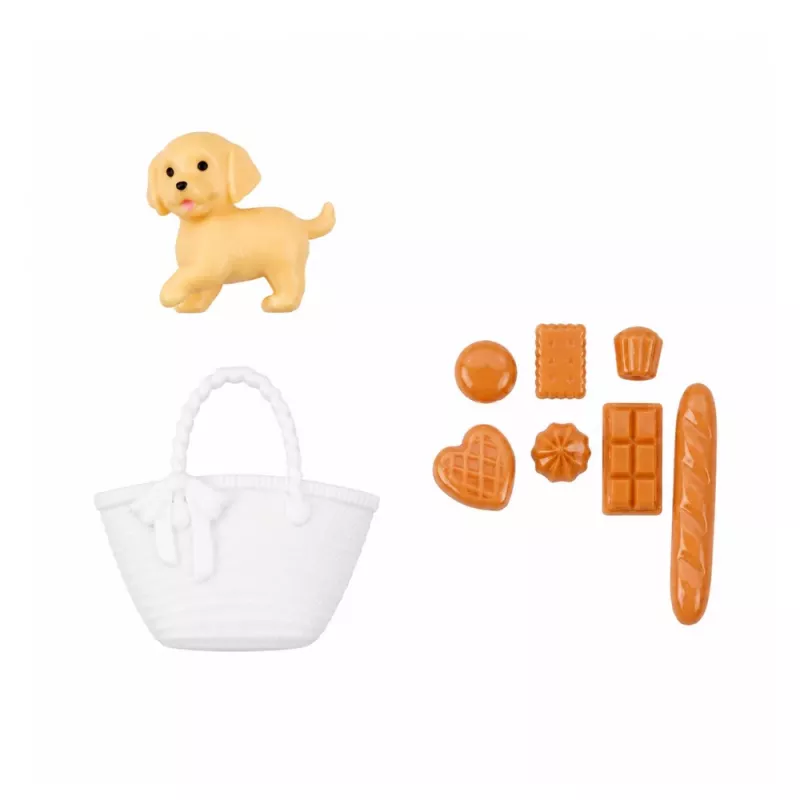 LEAN TOYS Anlily lelle ar suni, ziedu kleita, soma, uzkodas, aksesuāru komplekts
