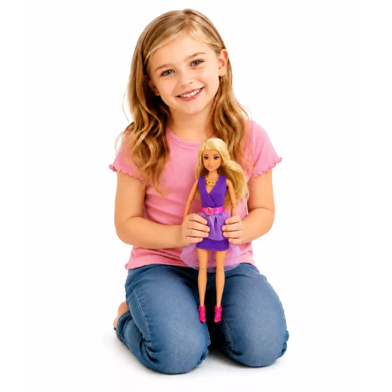LEAN TOYS Anlily modes lelle purpura kleitā ar austiņām un aksesuāriem