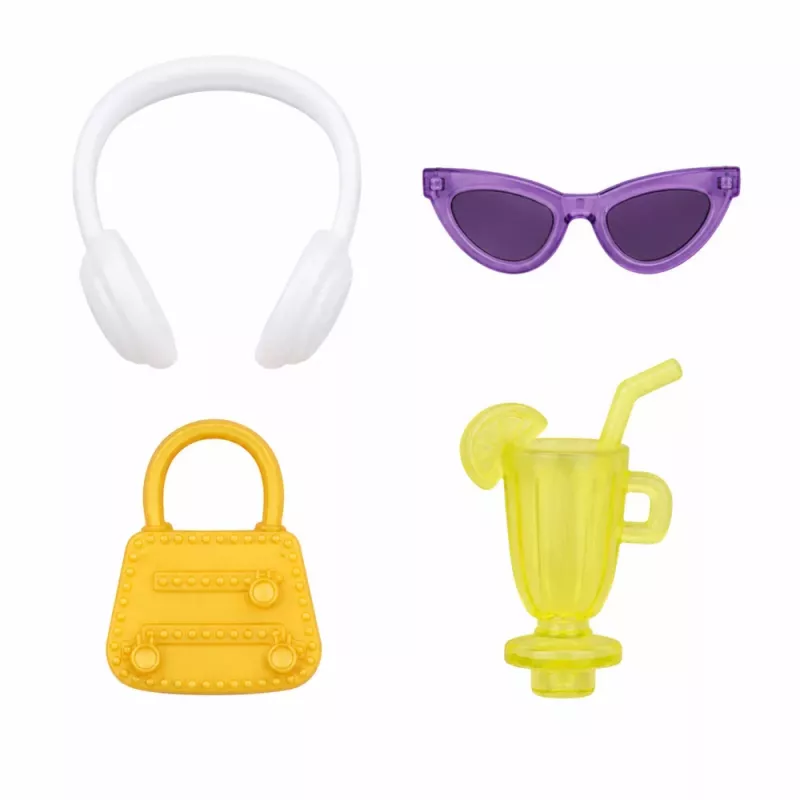 LEAN TOYS Anlily modes lelle purpura kleitā ar austiņām un aksesuāriem
