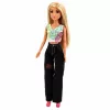 LEAN TOYS Anlily modes lelle tumšos džinsos, krāsainā topā, blondiem matiem