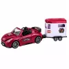 LEAN TOYS Burgundas kabriolets ar zirgu treileri un atveramām durvīm 1:24 liešanas komplekts