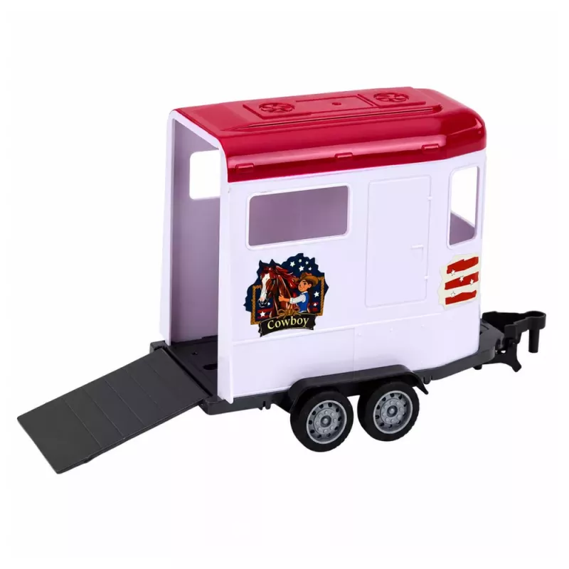 LEAN TOYS Burgundas kabriolets ar zirgu treileri un atveramām durvīm 1:24 liešanas komplekts