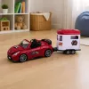 LEAN TOYS Burgundas kabriolets ar zirgu treileri un atveramām durvīm 1:24 liešanas komplekts