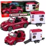 LEAN TOYS Burgundas kabriolets ar zirgu treileri un atveramām durvīm 1:24 liešanas komplekts