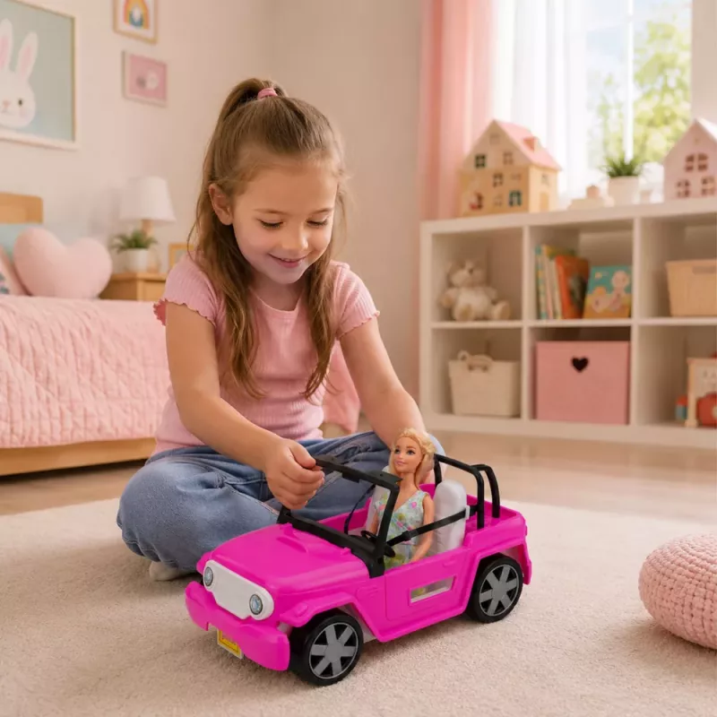 LEAN TOYS Bella Doll in Colorful Dress Pink Convertible Car Set