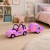 LEAN TOYS Bezceļu transportlīdzeklis ar kempinga piekabi Skaņas Rozā Ceļojumu komplekts